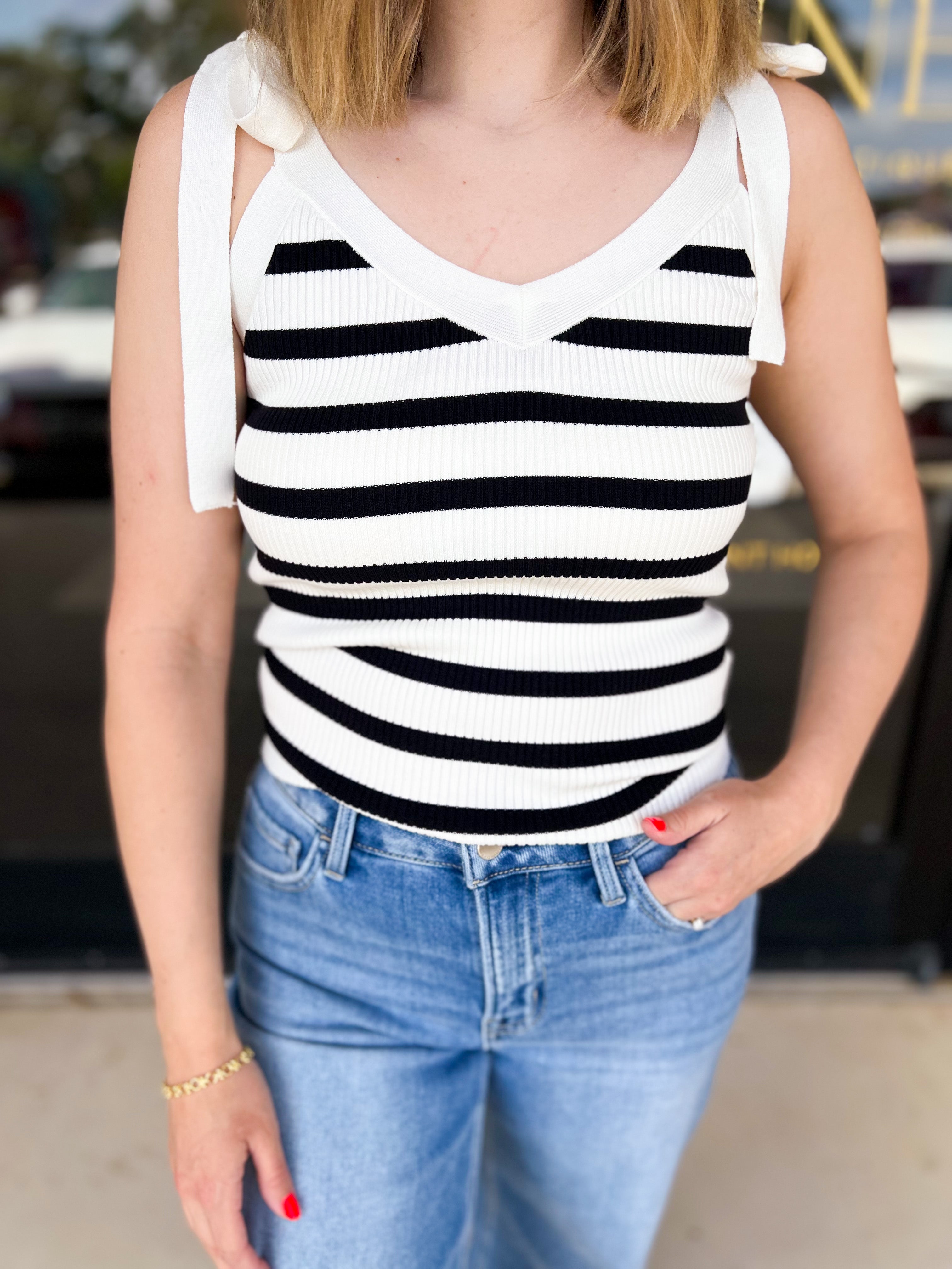 Knit Stripe Cami-200 Fashion Blouses-FLYING TOMATO-July & June Women's Fashion Boutique Located in San Antonio, Texas
