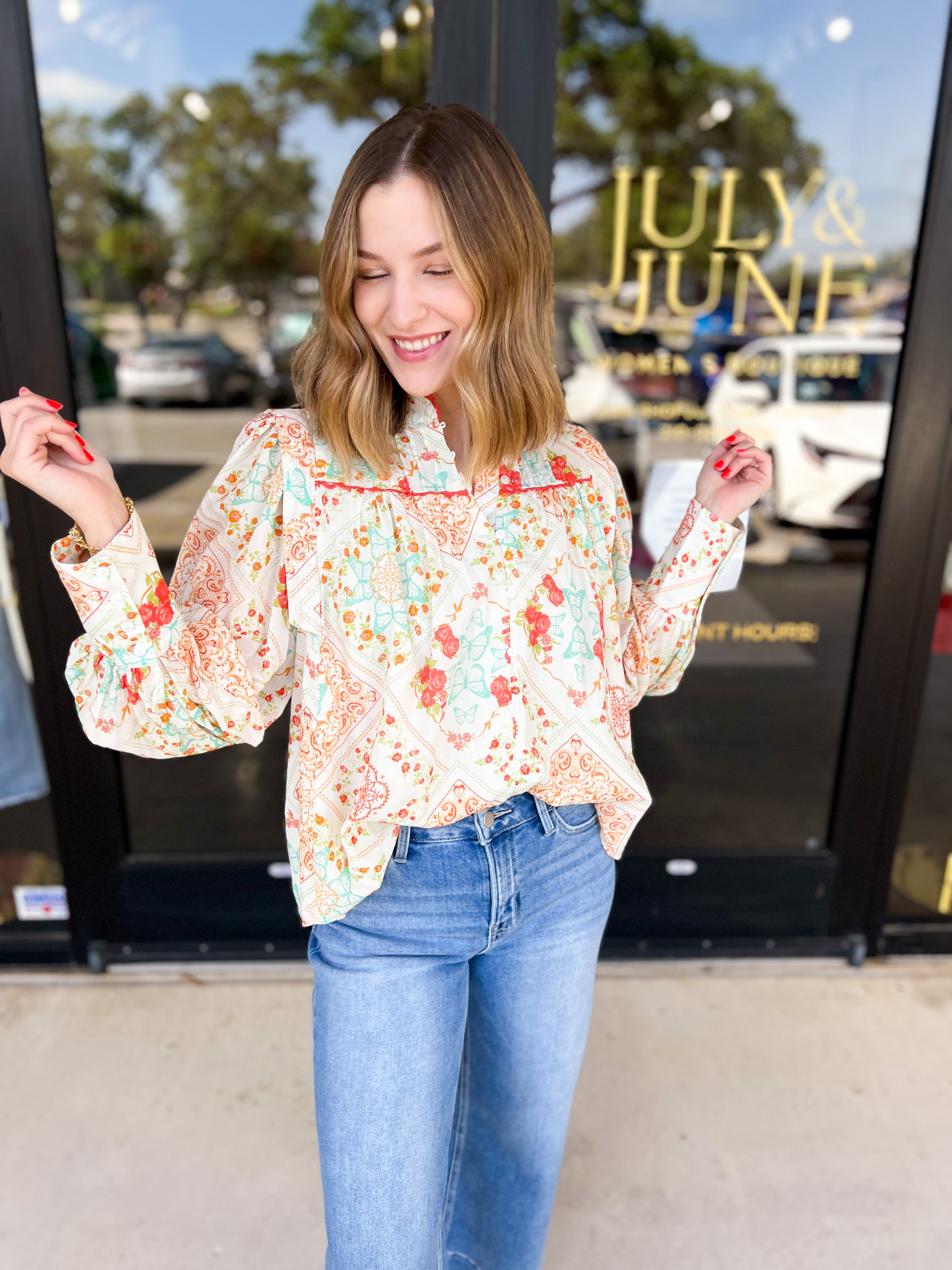 Butterfly Kisses Blouse-200 Fashion Blouses-FATE-July & June Women's Fashion Boutique Located in San Antonio, Texas