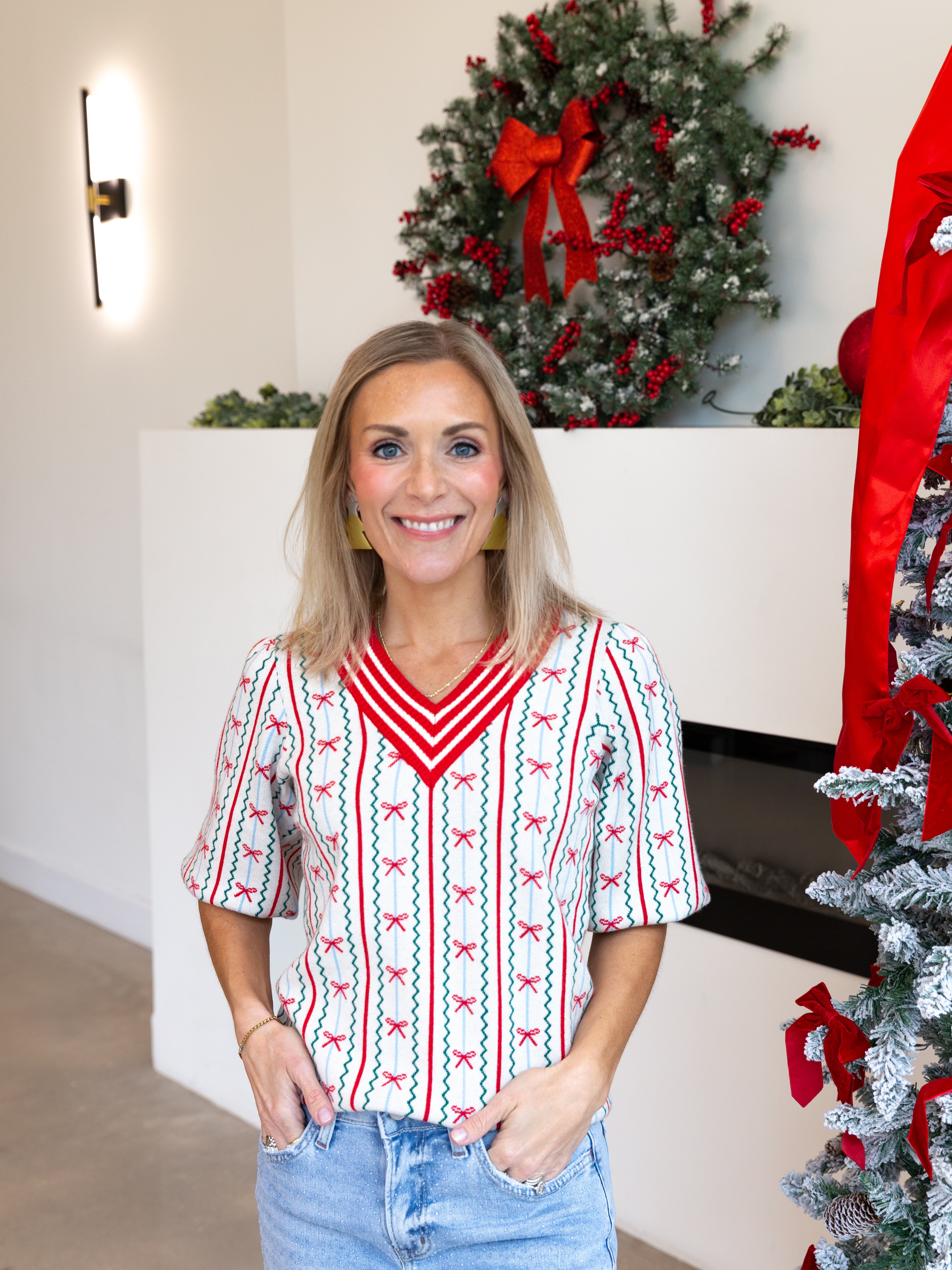 Mary Square - Bow Ivory Sweater-230 Sweaters/Cardis-MARY SQUARE-July & June Women's Fashion Boutique Located in San Antonio, Texas