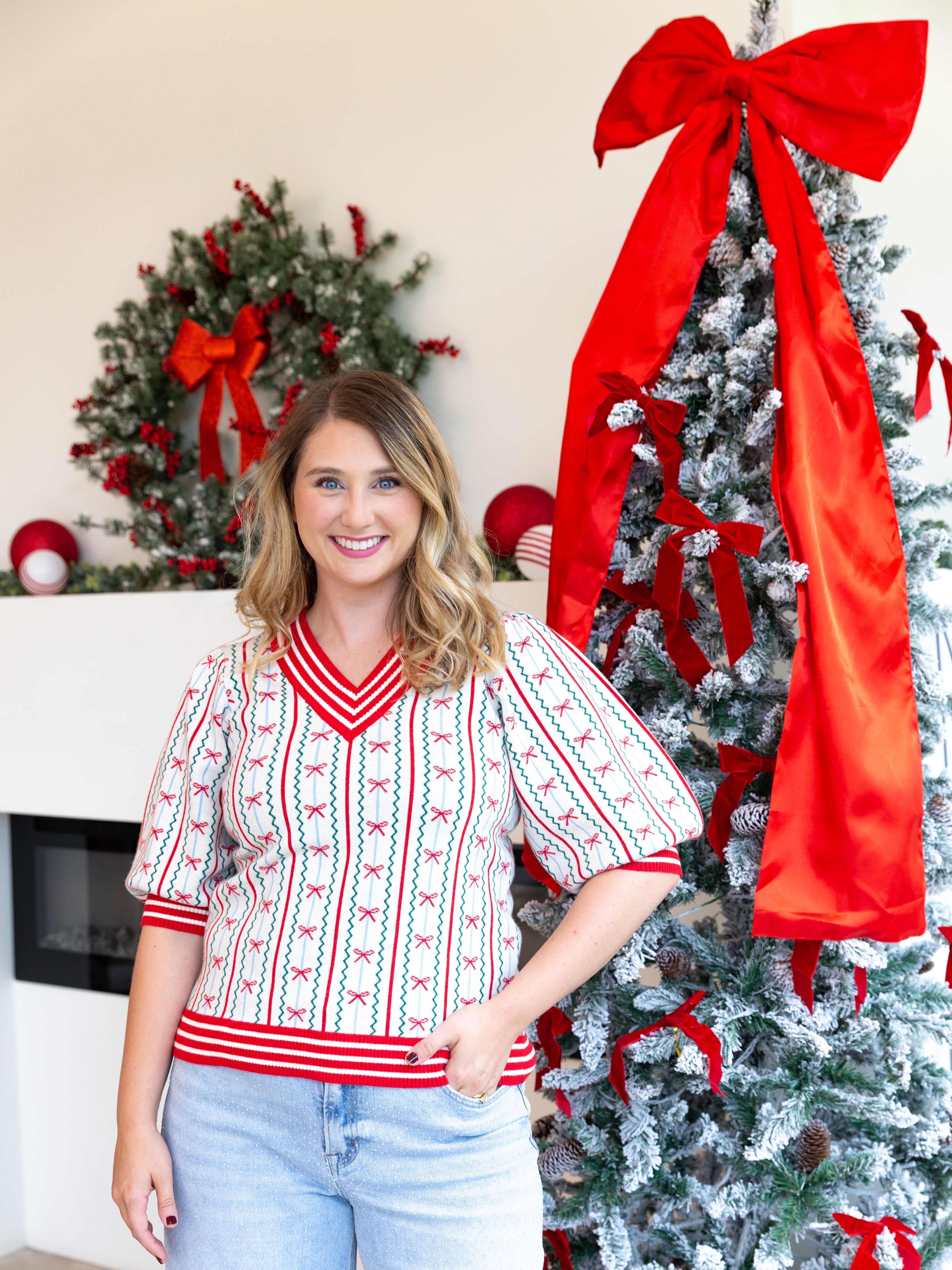 Mary Square - Bow Ivory Sweater-230 Sweaters/Cardis-MARY SQUARE-July & June Women's Fashion Boutique Located in San Antonio, Texas