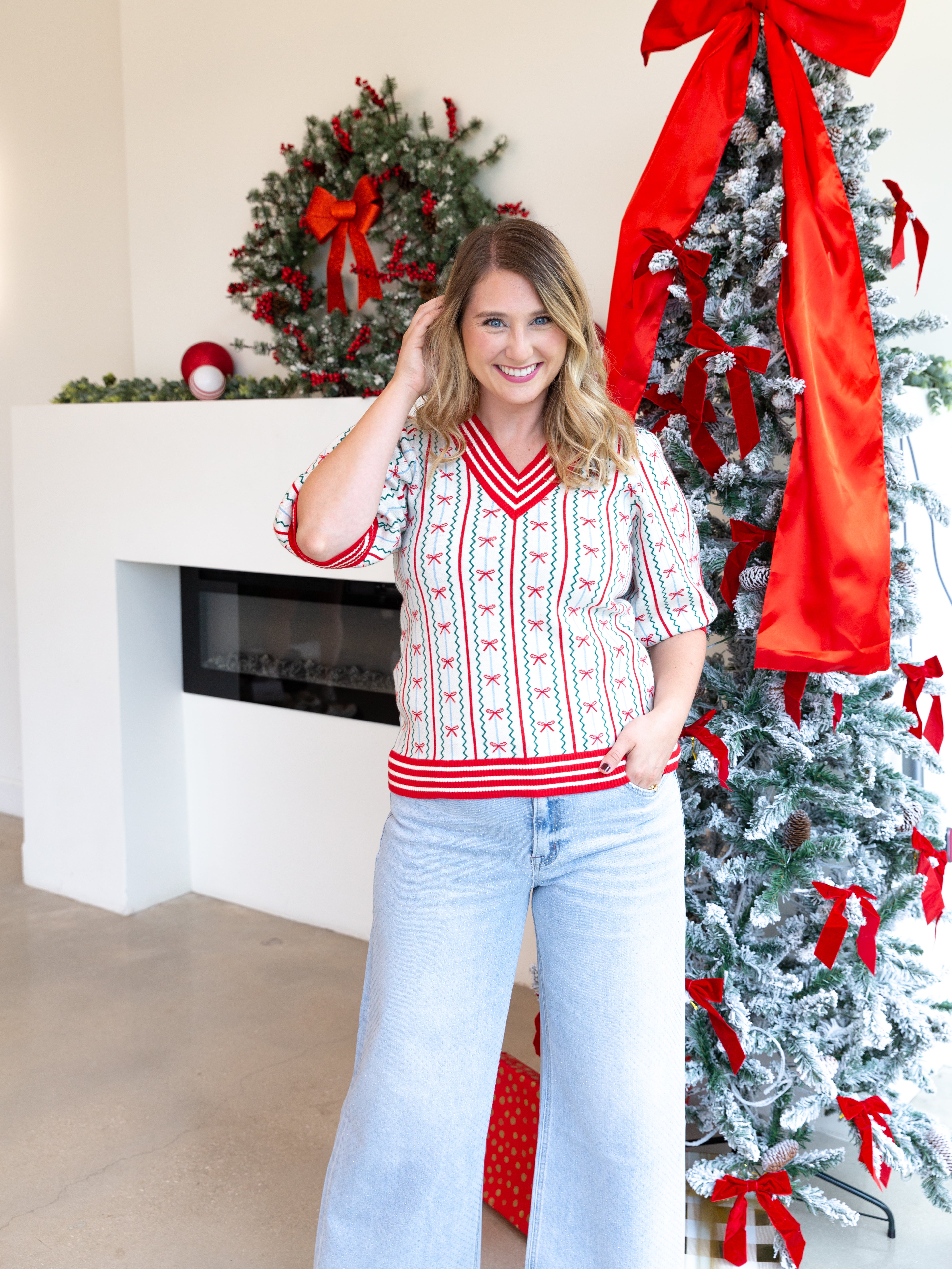 Mary Square - Bow Ivory Sweater-230 Sweaters/Cardis-MARY SQUARE-July & June Women's Fashion Boutique Located in San Antonio, Texas