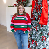 Mary Square - Logan Holiday Stripe Sweater-230 Sweaters/Cardis-MARY SQUARE-July & June Women's Fashion Boutique Located in San Antonio, Texas