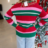 Mary Square - Logan Holiday Stripe Sweater-230 Sweaters/Cardis-MARY SQUARE-July & June Women's Fashion Boutique Located in San Antonio, Texas