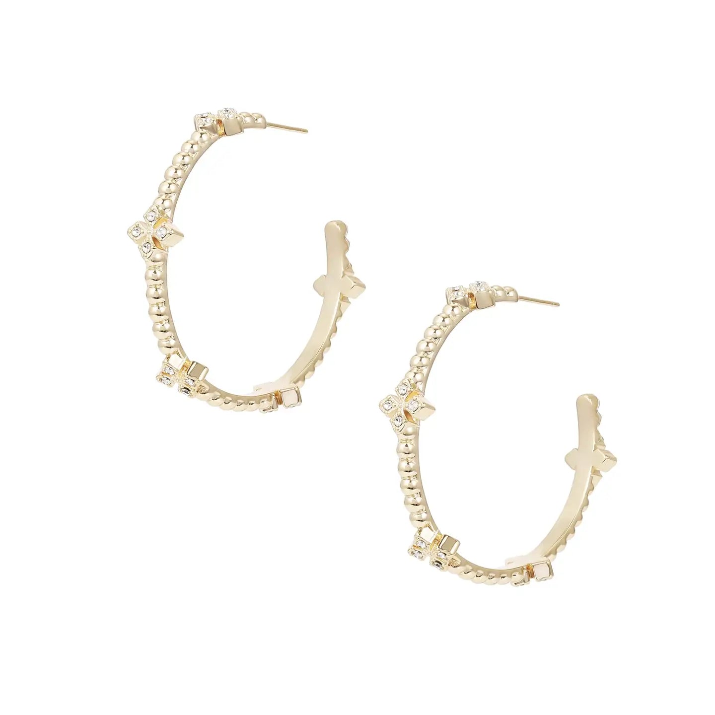 Natalie Wood - Beaded Cross Hoop Earrings Gold-Natalie Wood-July & June Women's Fashion Boutique Located in San Antonio, Texas