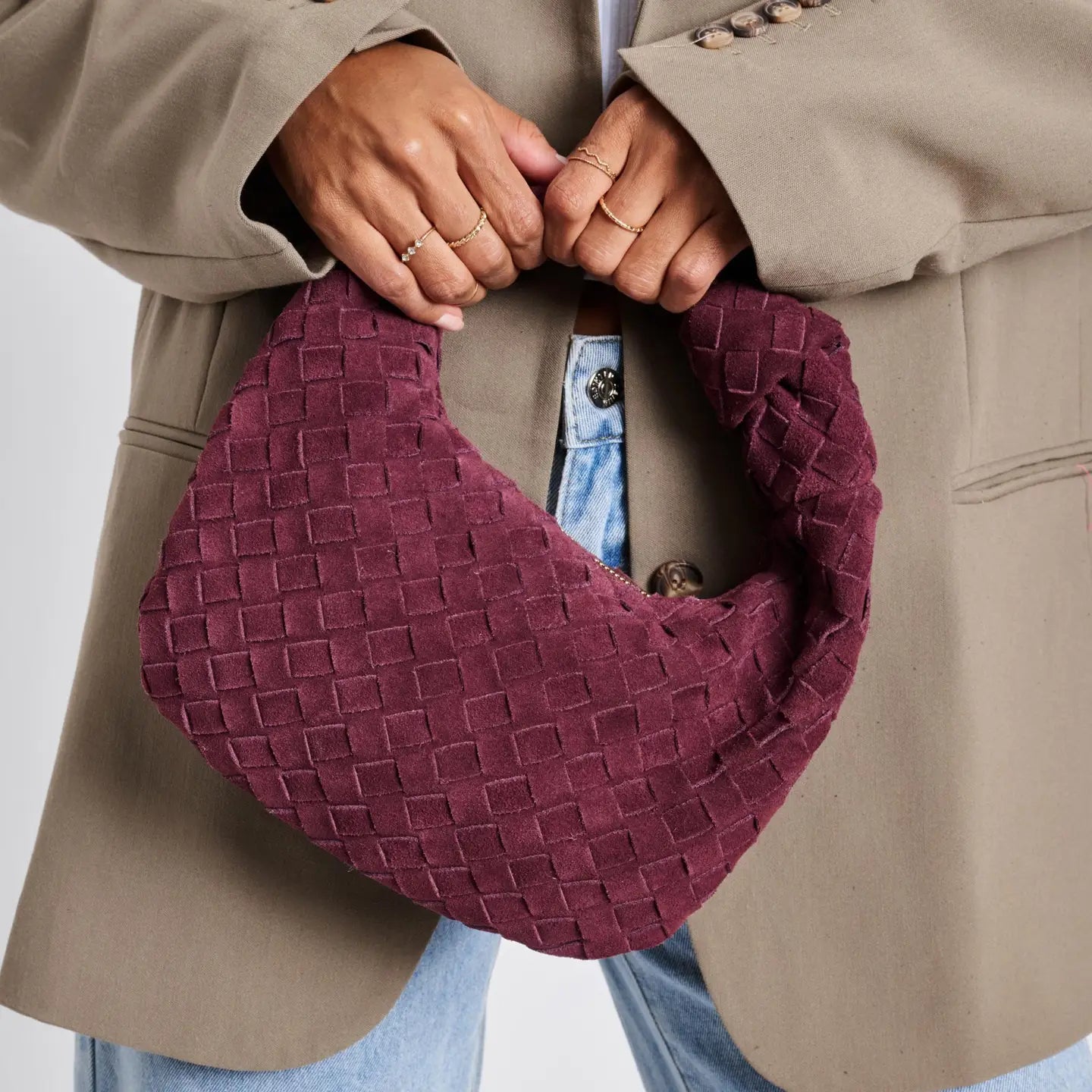Autumn Woven Genuine Suede Leather Clutch - Wine-130 ACCESSORIES-Moda Luxe-July & June Women's Fashion Boutique Located in San Antonio, Texas