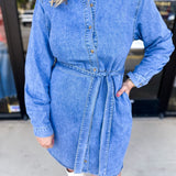 Denim Wrap Mini Dres-510 Mini-SKIES ARE BLUE-July & June Women's Fashion Boutique Located in San Antonio, Texas