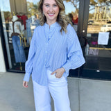 Current Air - Rhinestone Button Down Blouse - Light Blue-200 Fashion Blouses-CURRENT AIR CLOTHING-July & June Women's Fashion Boutique Located in San Antonio, Texas