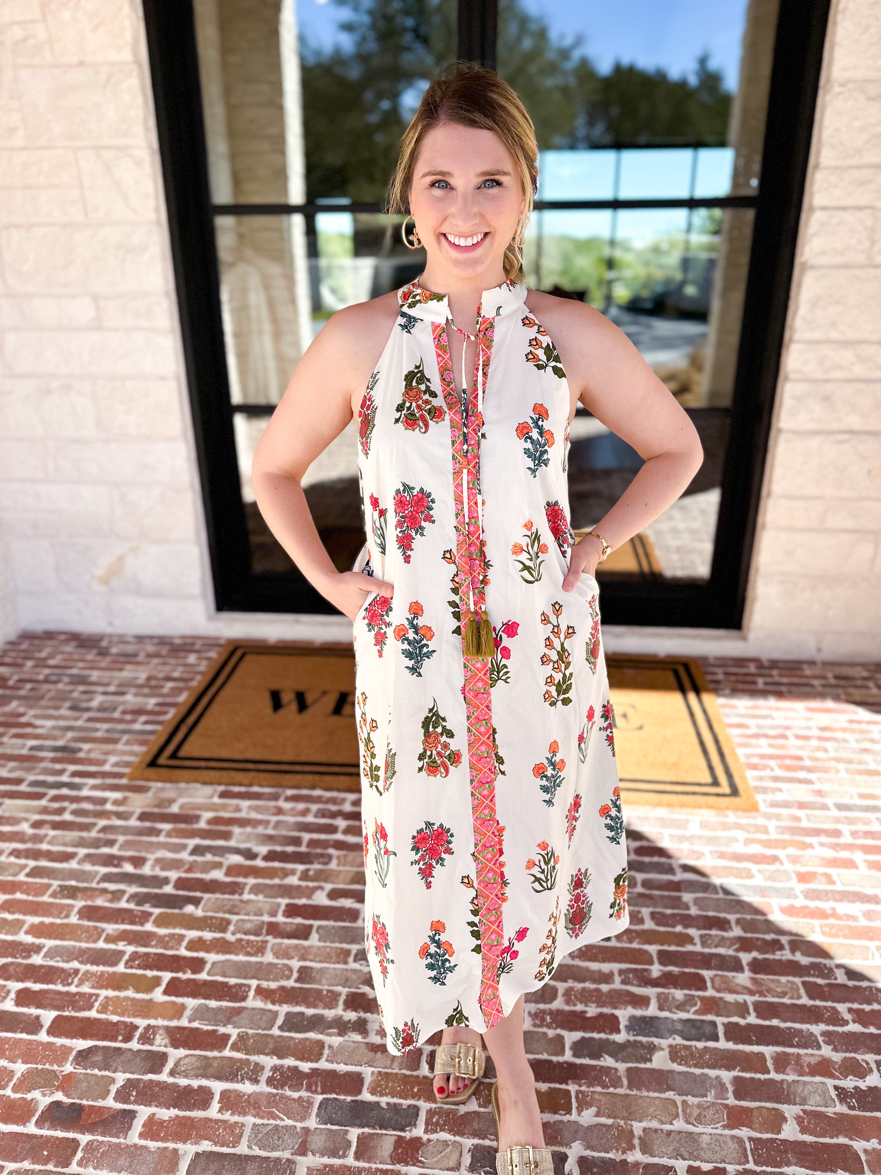 THML - Bloom Halter Midi Dress-500 Midi-THML-July & June Women's Fashion Boutique Located in San Antonio, Texas