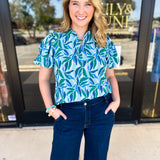 Mary Square - Lainey Reflecting Green Blouse-200 Fashion Blouses-MARY SQUARE-July & June Women's Fashion Boutique Located in San Antonio, Texas