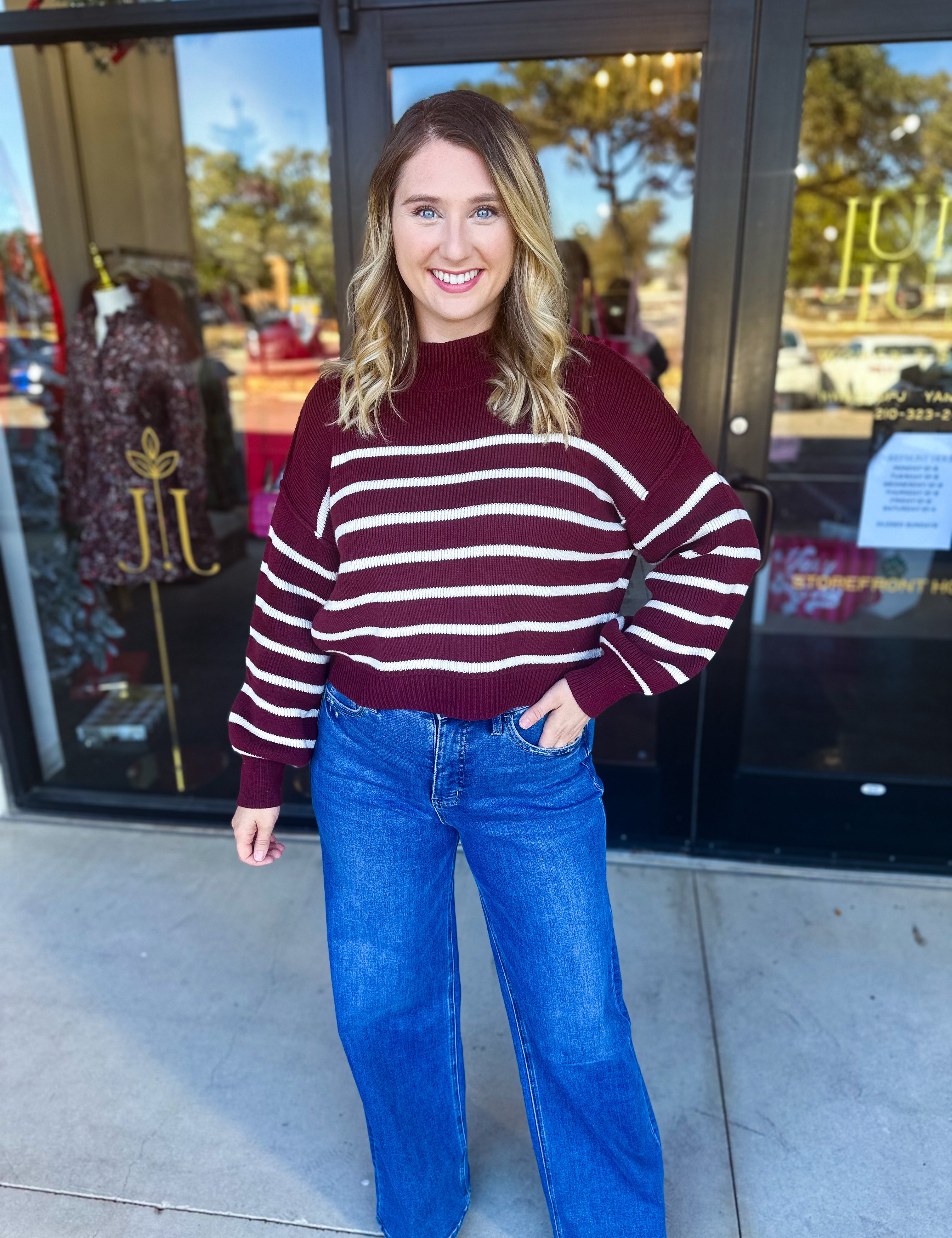 Pink Friday Doorbuster - Mock Neck Sweater Top - Burgundy - IN STORE-PINK FRIDAY DOORBUSTERS-BLU PEPPER-July & June Women's Fashion Boutique Located in San Antonio, Texas