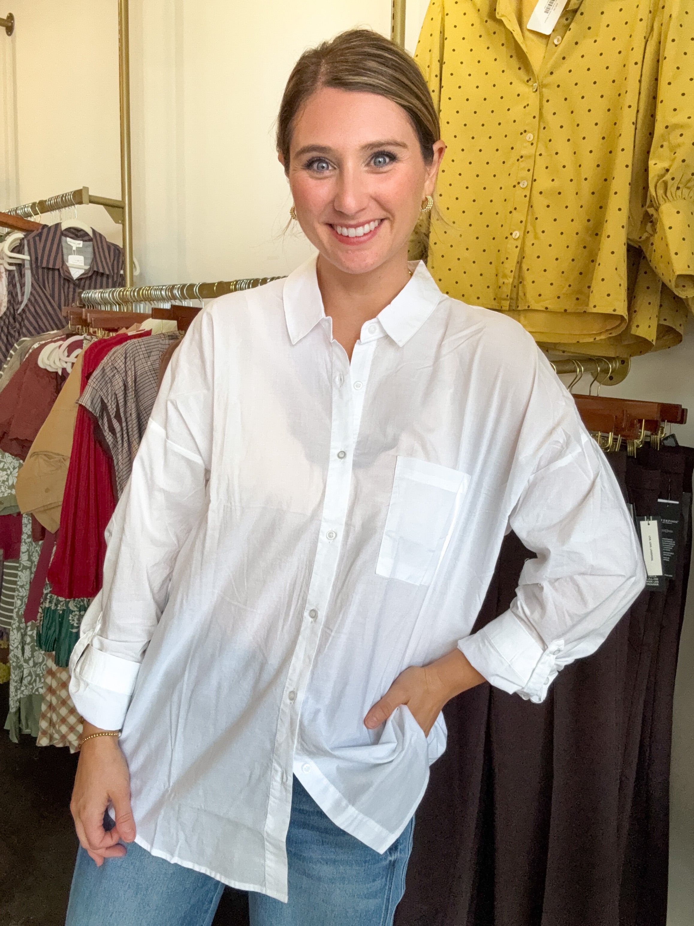 Everyday Cotton White Button Down Shirt-200 Fashion Blouses-BE COOL-July & June Women's Fashion Boutique Located in San Antonio, Texas