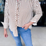 Casual Cute Button Down Blouse - Brown-200 Fashion Blouses-ENTRO-July & June Women's Fashion Boutique Located in San Antonio, Texas