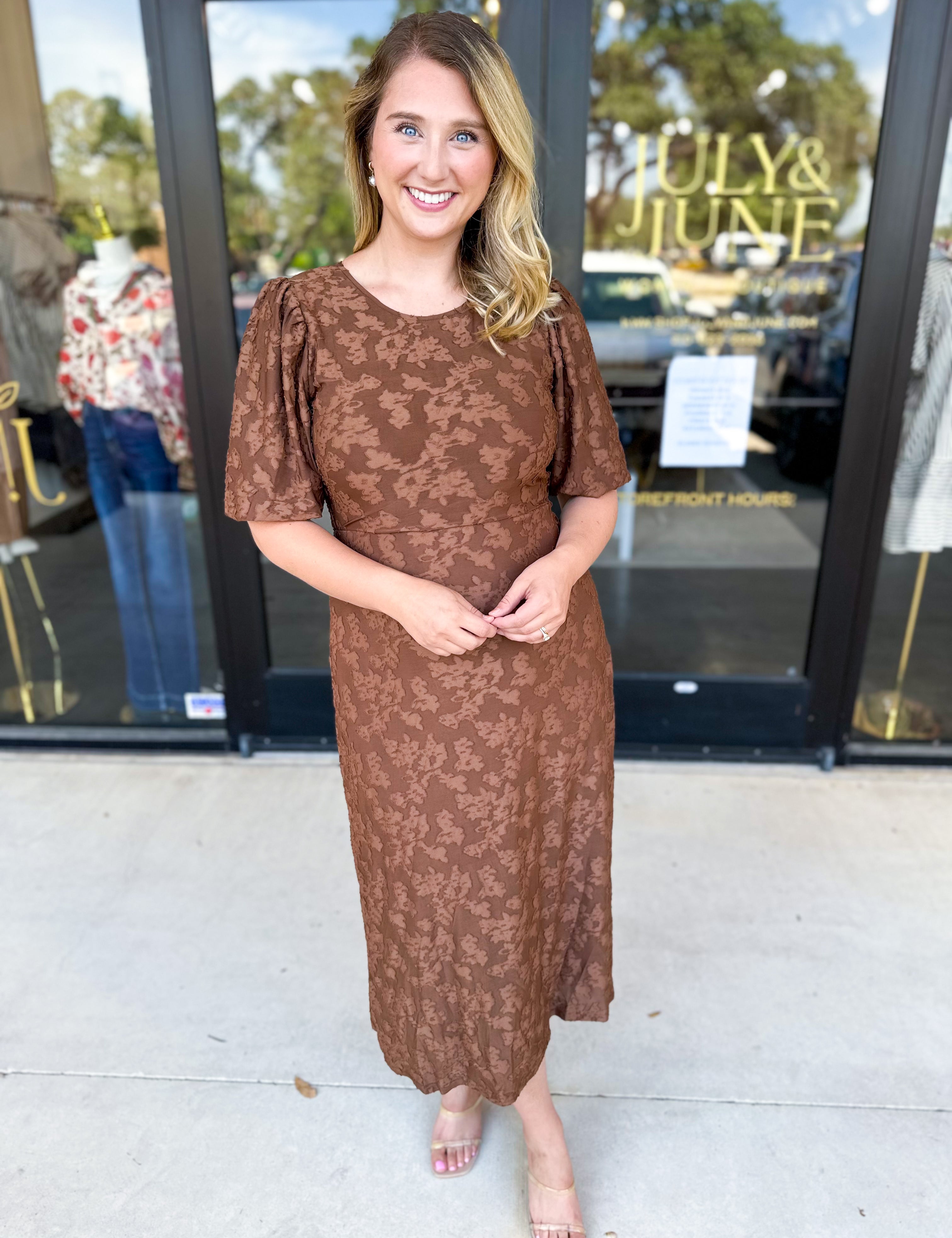 Fall Lace Midi Dress - Chocolate-500 Midi-POLOGRAM-July & June Women's Fashion Boutique Located in San Antonio, Texas