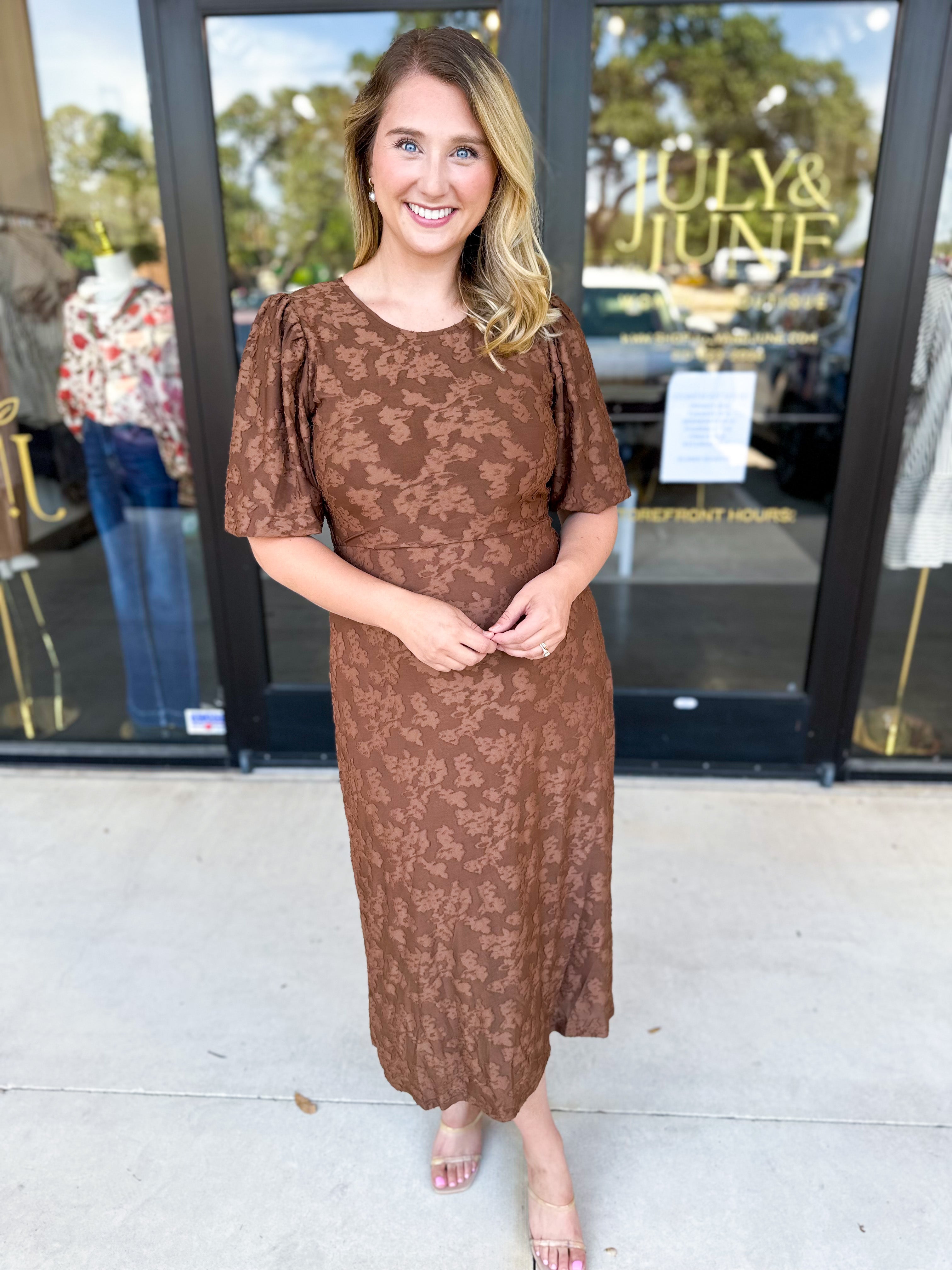 Fall Lace Midi Dress - Chocolate-500 Midi-POLOGRAM-July & June Women's Fashion Boutique Located in San Antonio, Texas
