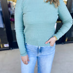 Tailored Cable Knit Sweater Top - Sage-230 Sweaters/Cardis-ALLIE ROSE-July & June Women's Fashion Boutique Located in San Antonio, Texas