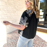 THML - Black & White Flower Power Blouse-200 Fashion Blouses-THML-July & June Women's Fashion Boutique Located in San Antonio, Texas