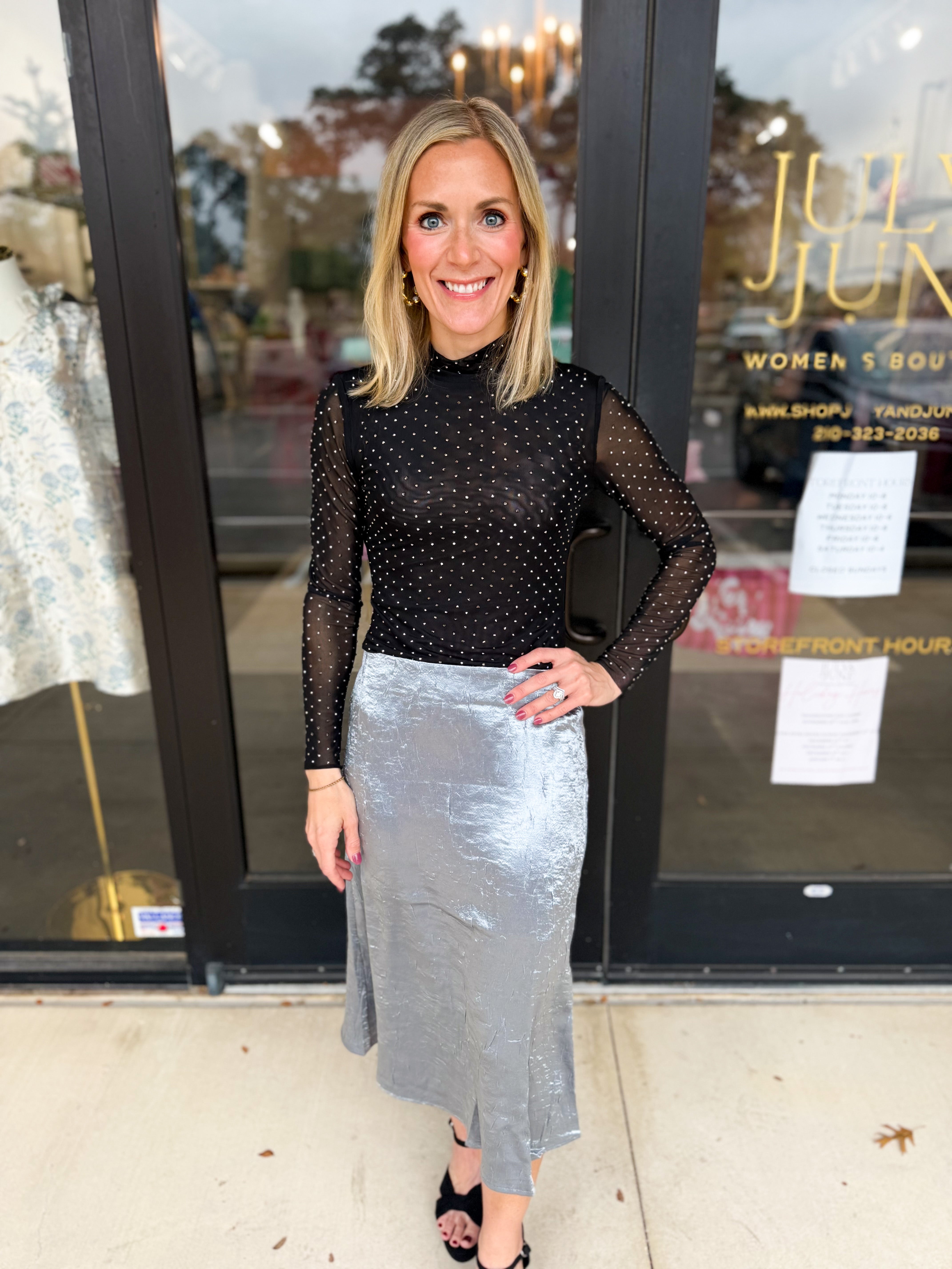 Steel Satin Skirt-410 Shorts/Skirts-ALLIE ROSE-July & June Women's Fashion Boutique Located in San Antonio, Texas