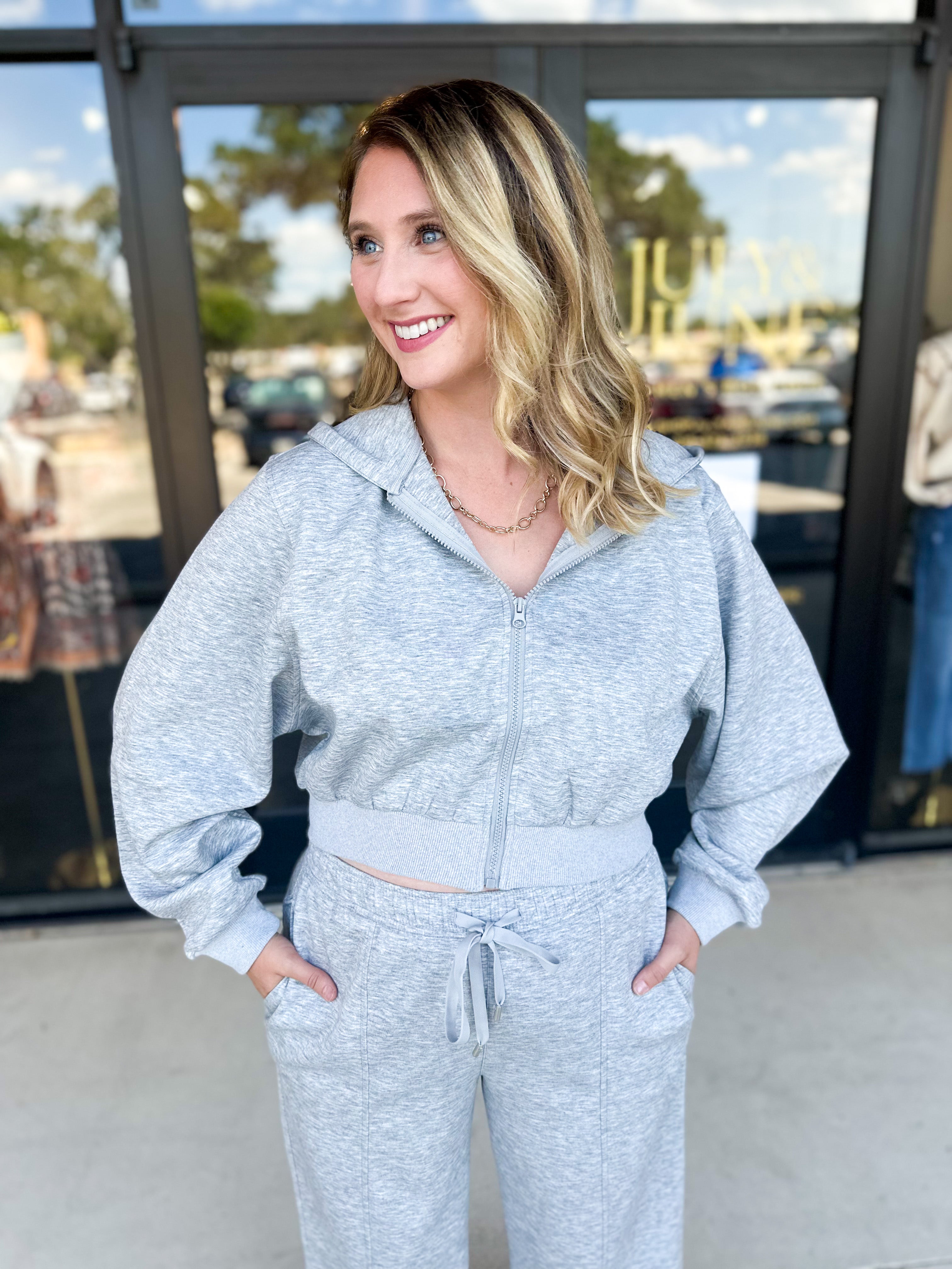 Soft Modal Hooded Jacket - Grey-300 Athleisure/Lounge-SKIES ARE BLUE-July & June Women's Fashion Boutique Located in San Antonio, Texas