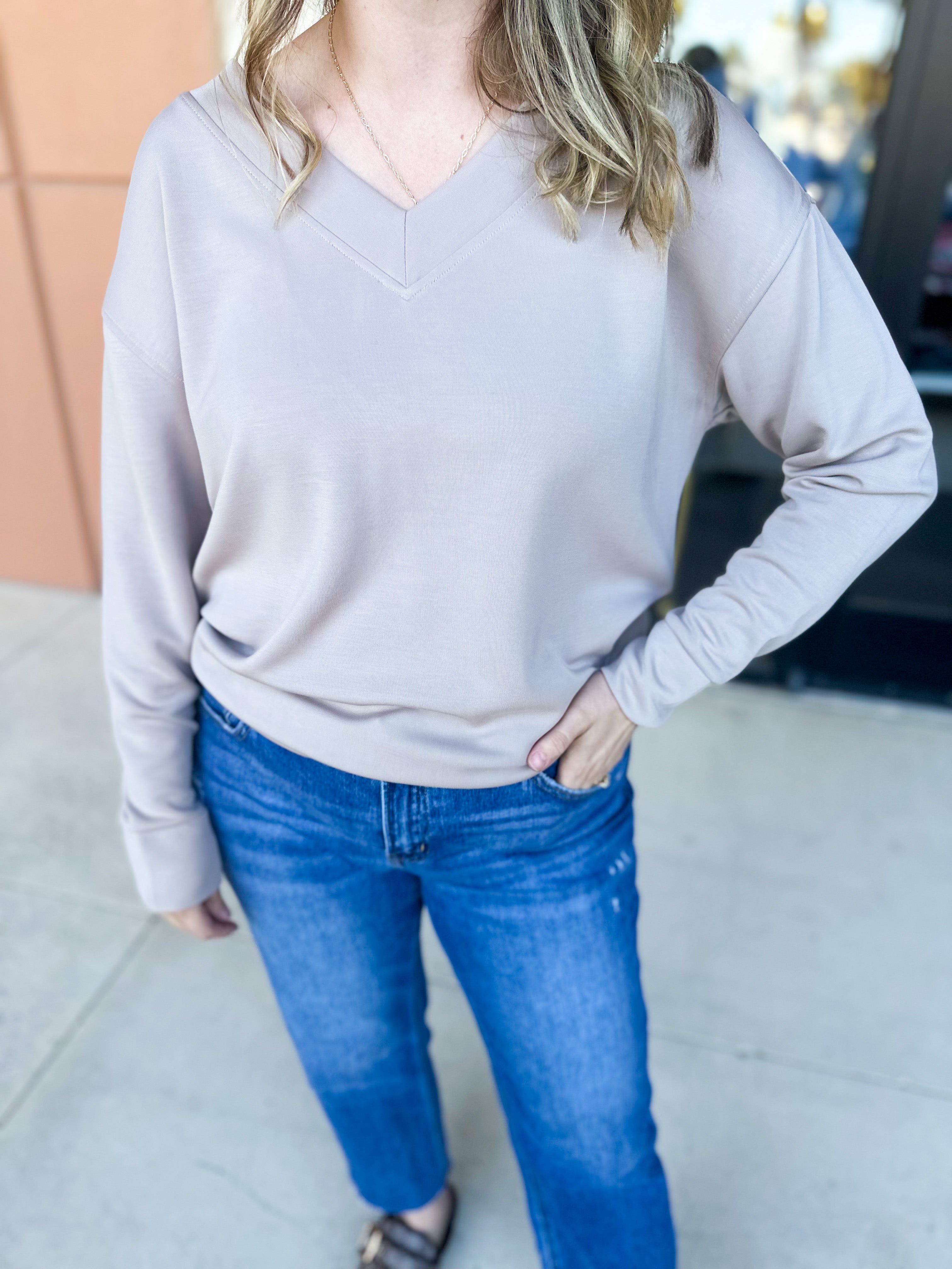 Mary Square - Hazel Long Sleeve - Sandy Mink-210 Casual Blouses-MARY SQUARE-July & June Women's Fashion Boutique Located in San Antonio, Texas