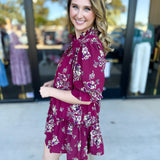 Red Plum Floral Mini Dress-510 Mini-FATE-July & June Women's Fashion Boutique Located in San Antonio, Texas