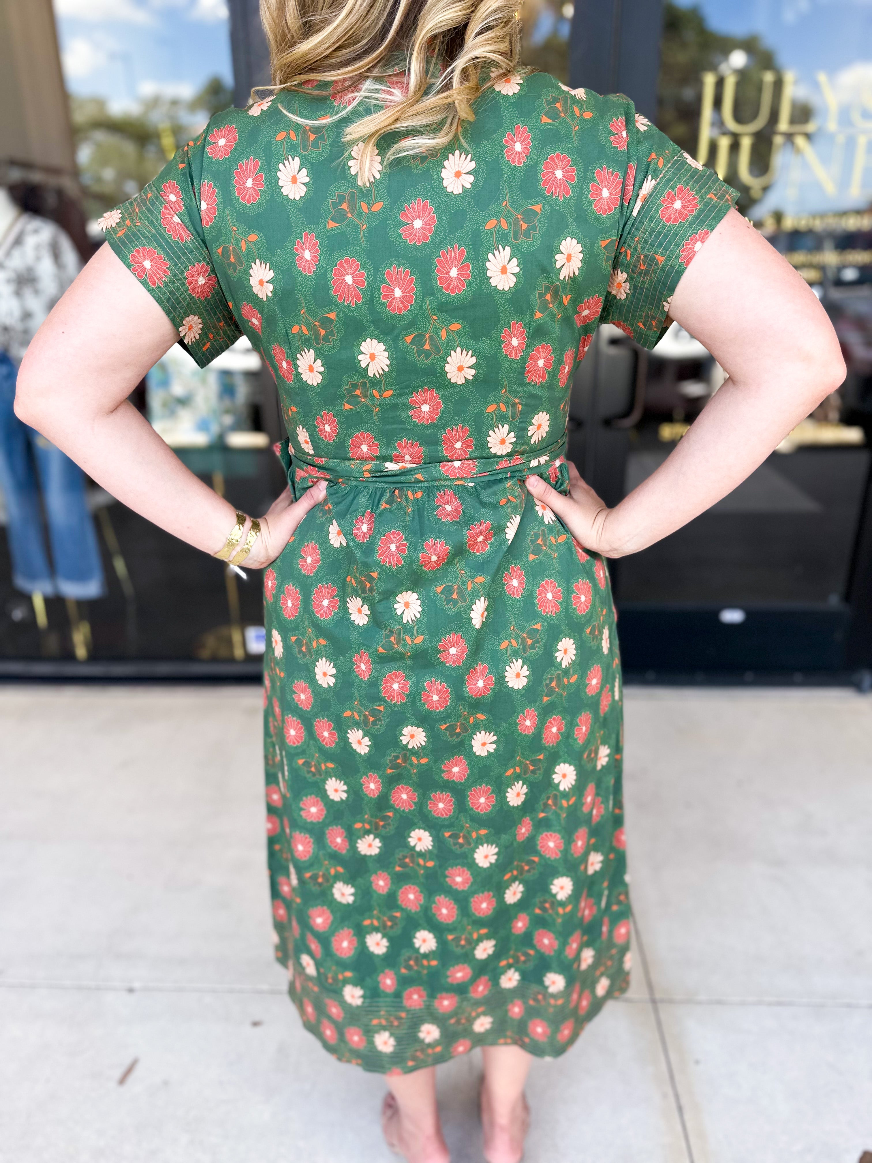 Olive Floral Midi Dress-500 Midi-FATE-July & June Women's Fashion Boutique Located in San Antonio, Texas