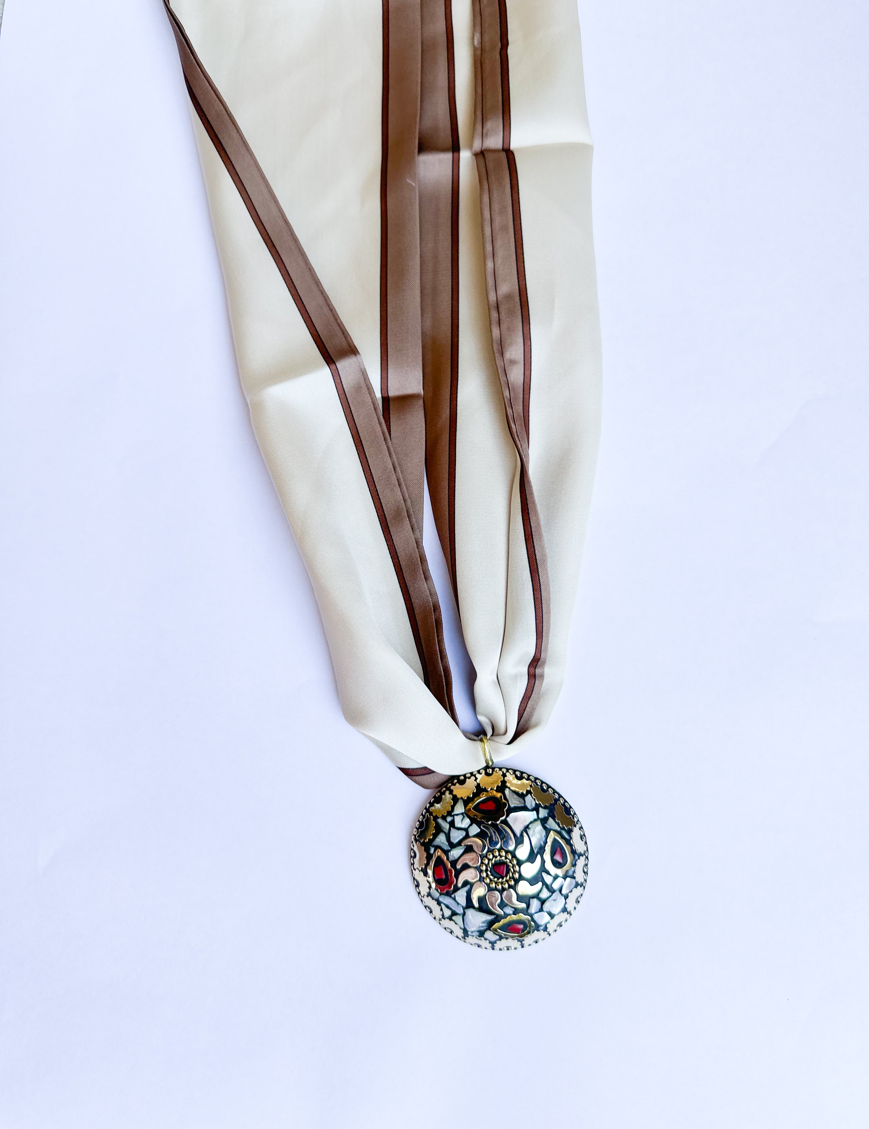 Scarf Necklace - Taupe Round Medallion-110 Jewelry & Hair-HART DESIGNS-July & June Women's Fashion Boutique Located in San Antonio, Texas