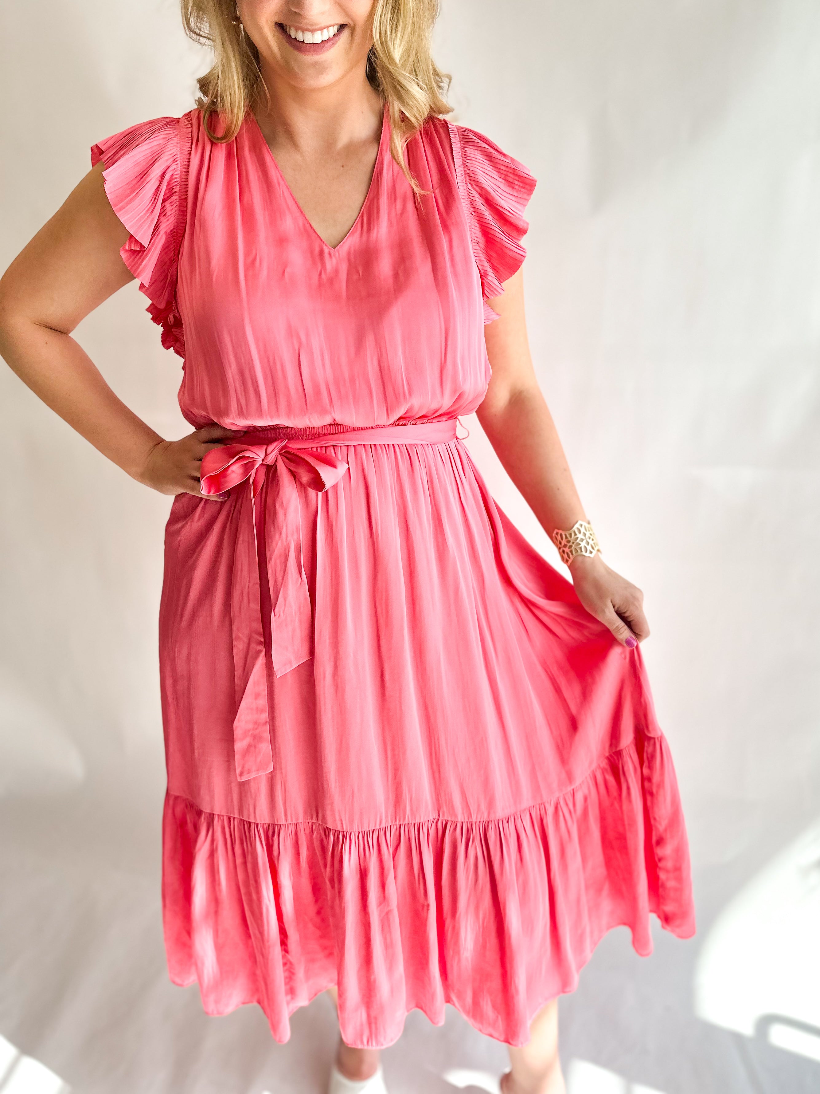Brink Pink Midi Dress-500 Midi-CURRENT AIR CLOTHING-July & June Women's Fashion Boutique Located in San Antonio, Texas