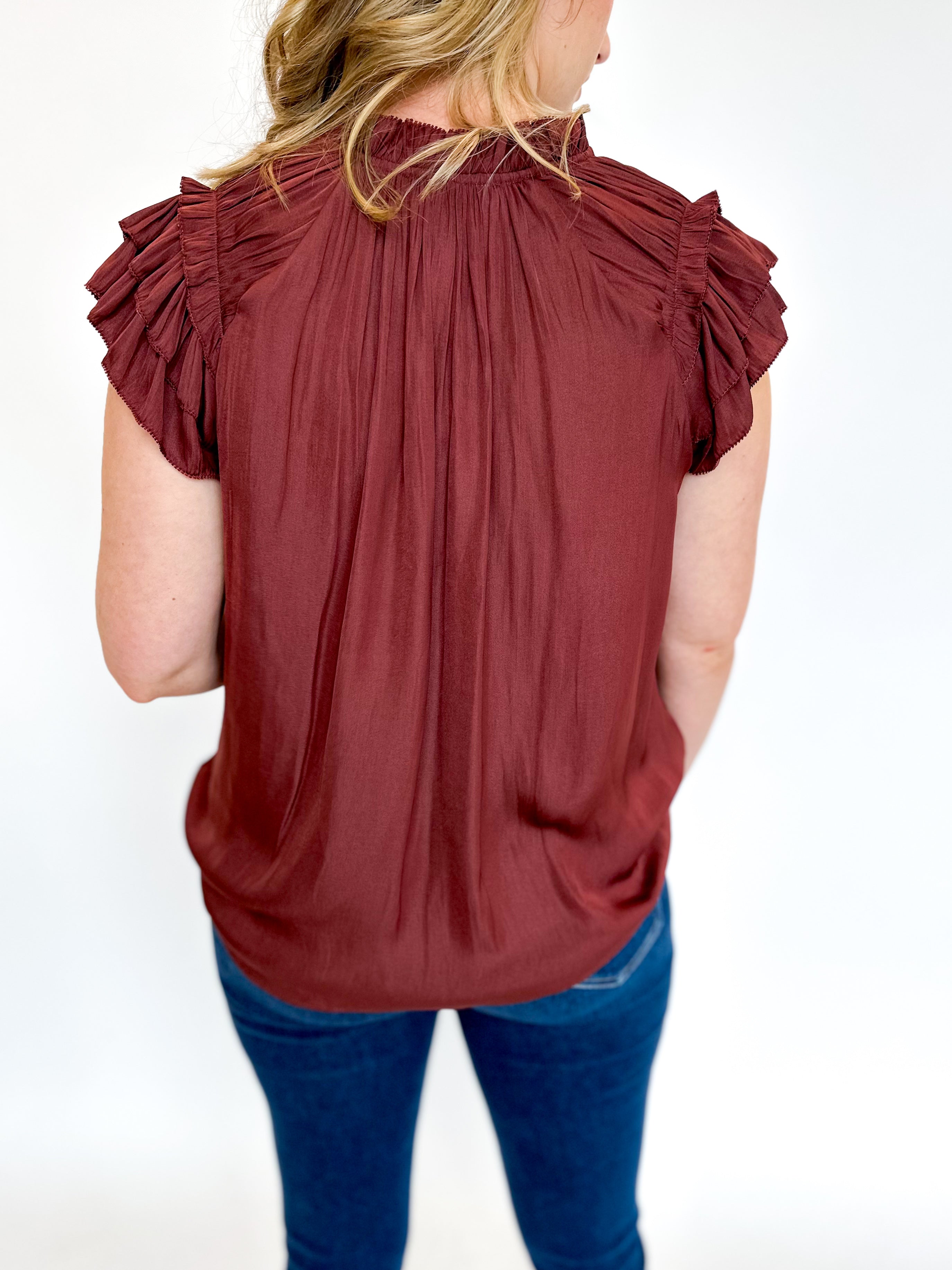 Your Holiday Satin Blouse - Burgundy-200 Fashion Blouses-GRADE & GATHER-July & June Women's Fashion Boutique Located in San Antonio, Texas