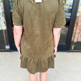 THML - Olive & Tan Suede Mini Dress-510 Mini-THML-July & June Women's Fashion Boutique Located in San Antonio, Texas