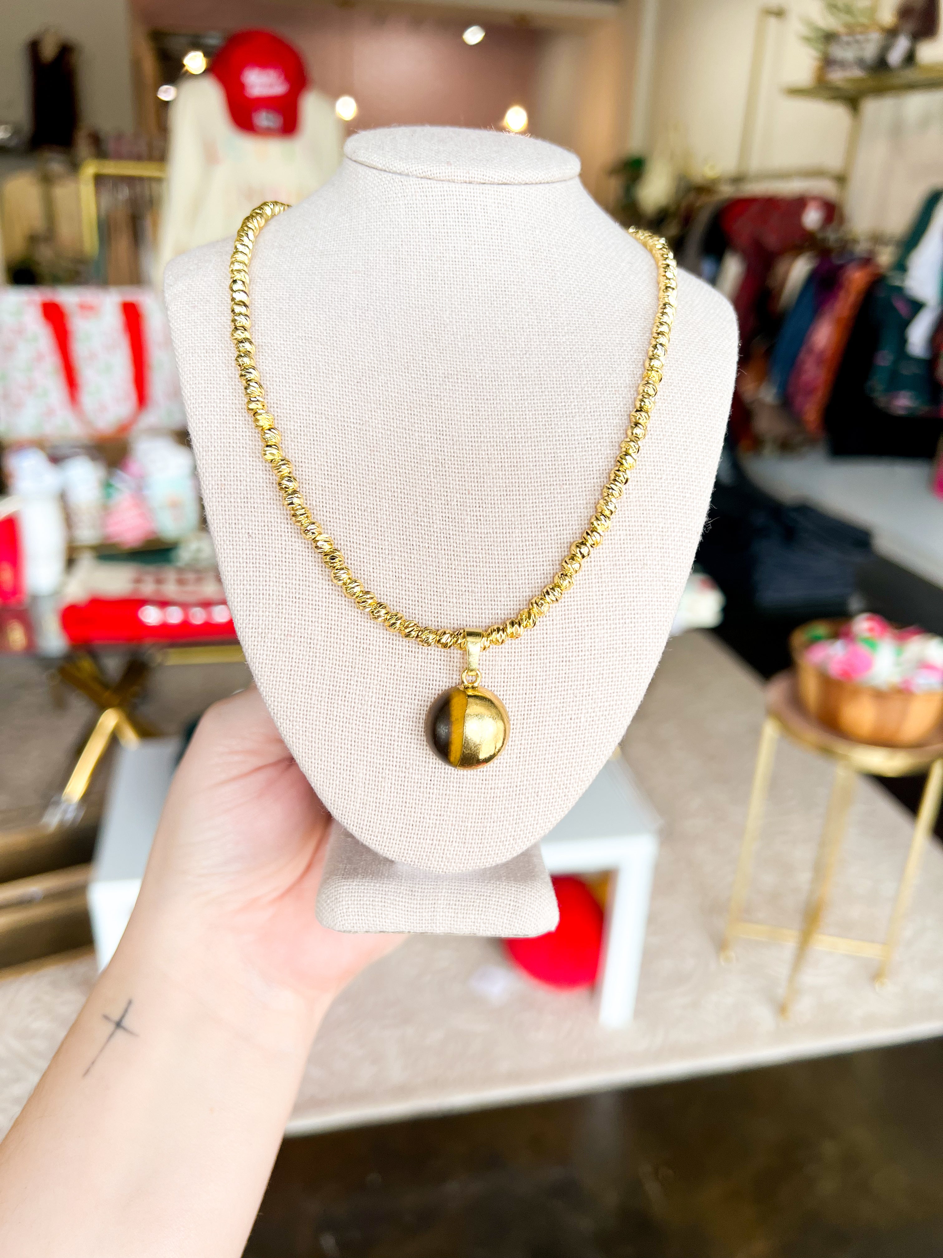 Easton Elle - Circle Tigers Eye Necklace-110 Jewelry & Hair-Easton Elle-July & June Women's Fashion Boutique Located in San Antonio, Texas