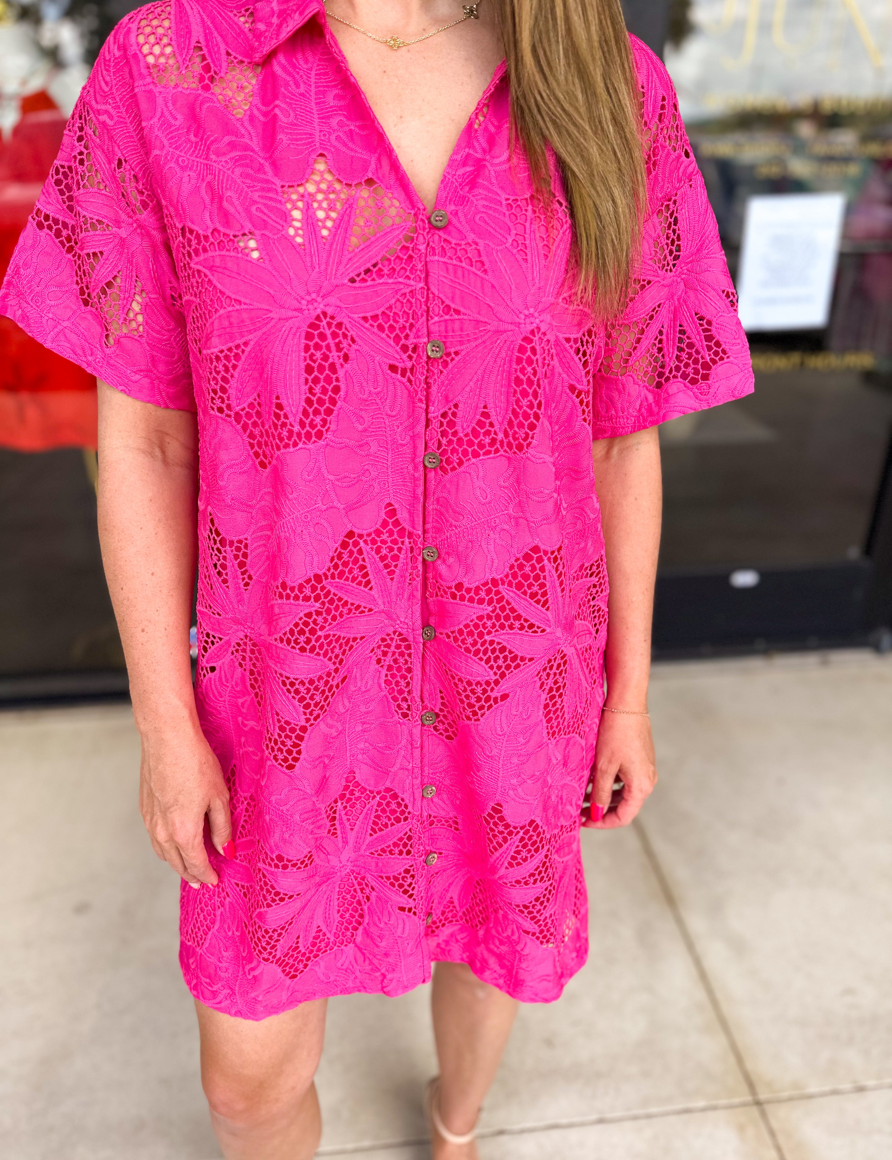 Hot Pink Lace Mini Dress-510 Mini-FATE-July & June Women's Fashion Boutique Located in San Antonio, Texas