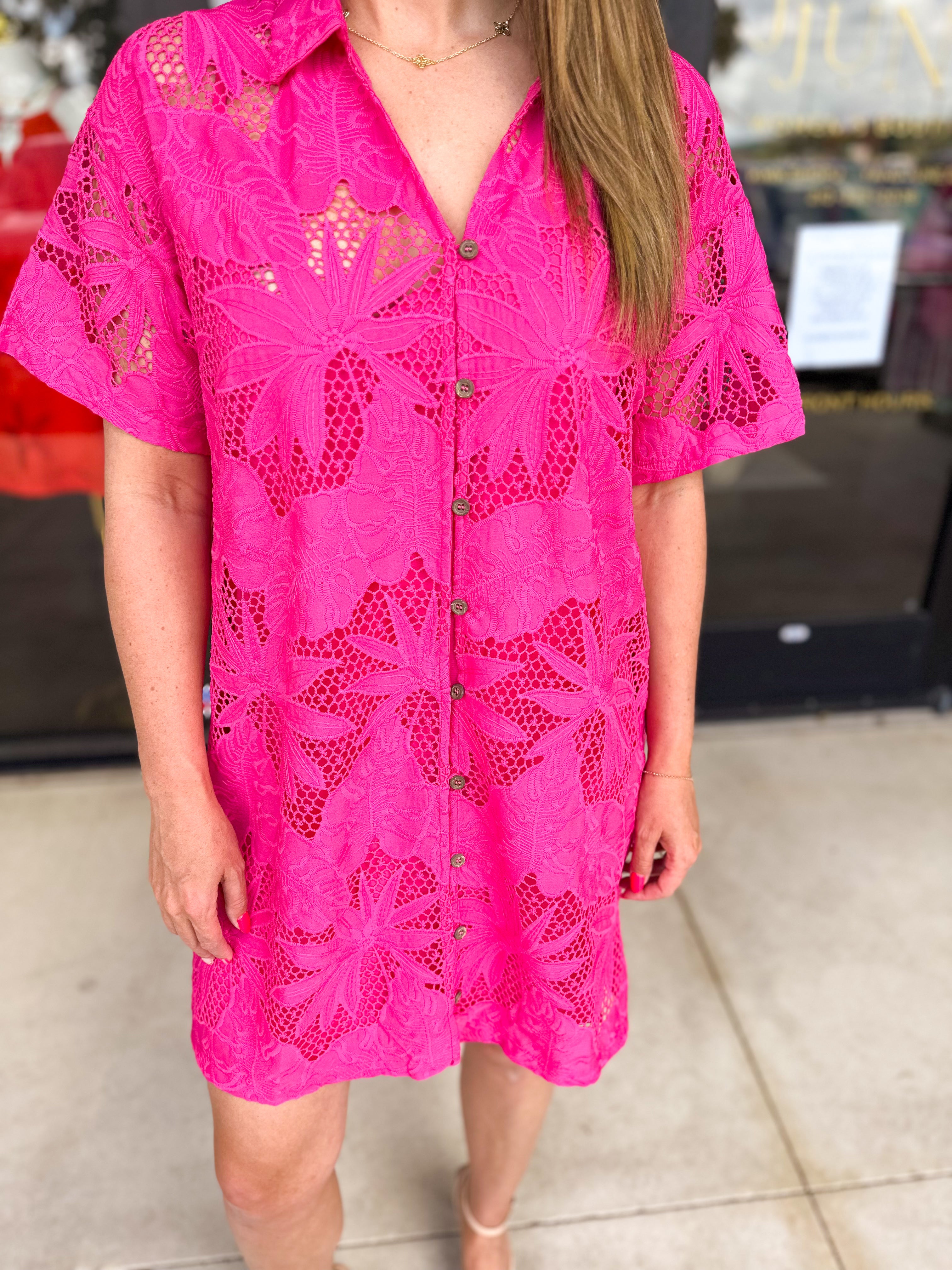 Hot Pink Lace Mini Dress-510 Mini-FATE-July & June Women's Fashion Boutique Located in San Antonio, Texas