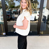 THML - Cream Textured Flutter Sleeve Blouse-200 Fashion Blouses-THML-July & June Women's Fashion Boutique Located in San Antonio, Texas
