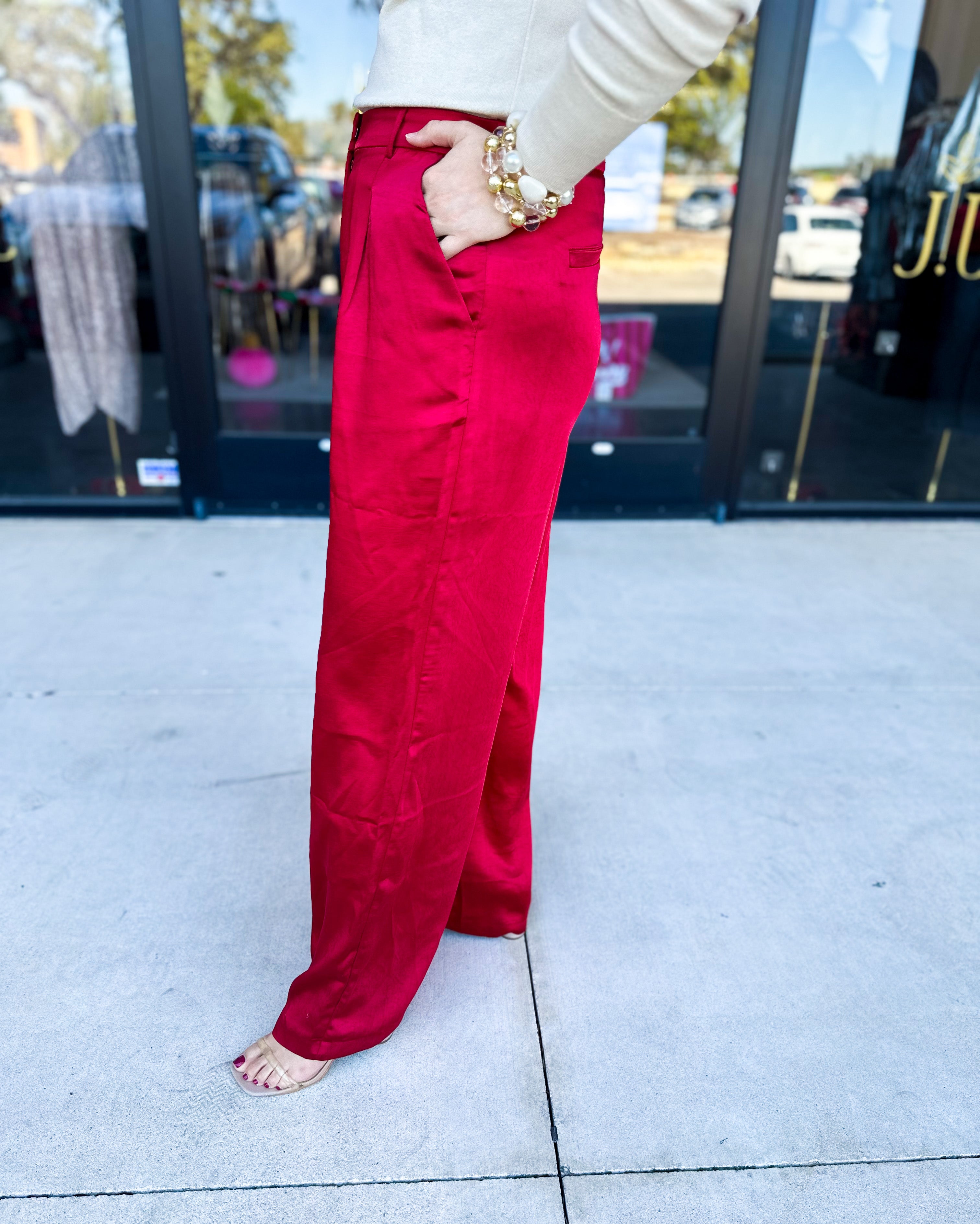 Chic Stain Trouser Pant - Red-400 Pants-SKIES ARE BLUE-July & June Women's Fashion Boutique Located in San Antonio, Texas