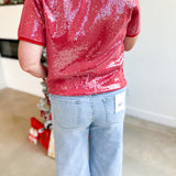 Holiday Party Sweater Top - Red-200 Fashion Blouses-JODIFL-July & June Women's Fashion Boutique Located in San Antonio, Texas