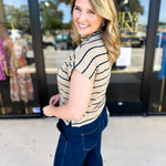 Oatmeal Stripe Comfy Tee-210 Casual Blouses-ENTRO-July & June Women's Fashion Boutique Located in San Antonio, Texas