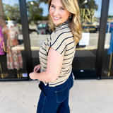 Oatmeal Stripe Comfy Tee-210 Casual Blouses-ENTRO-July & June Women's Fashion Boutique Located in San Antonio, Texas