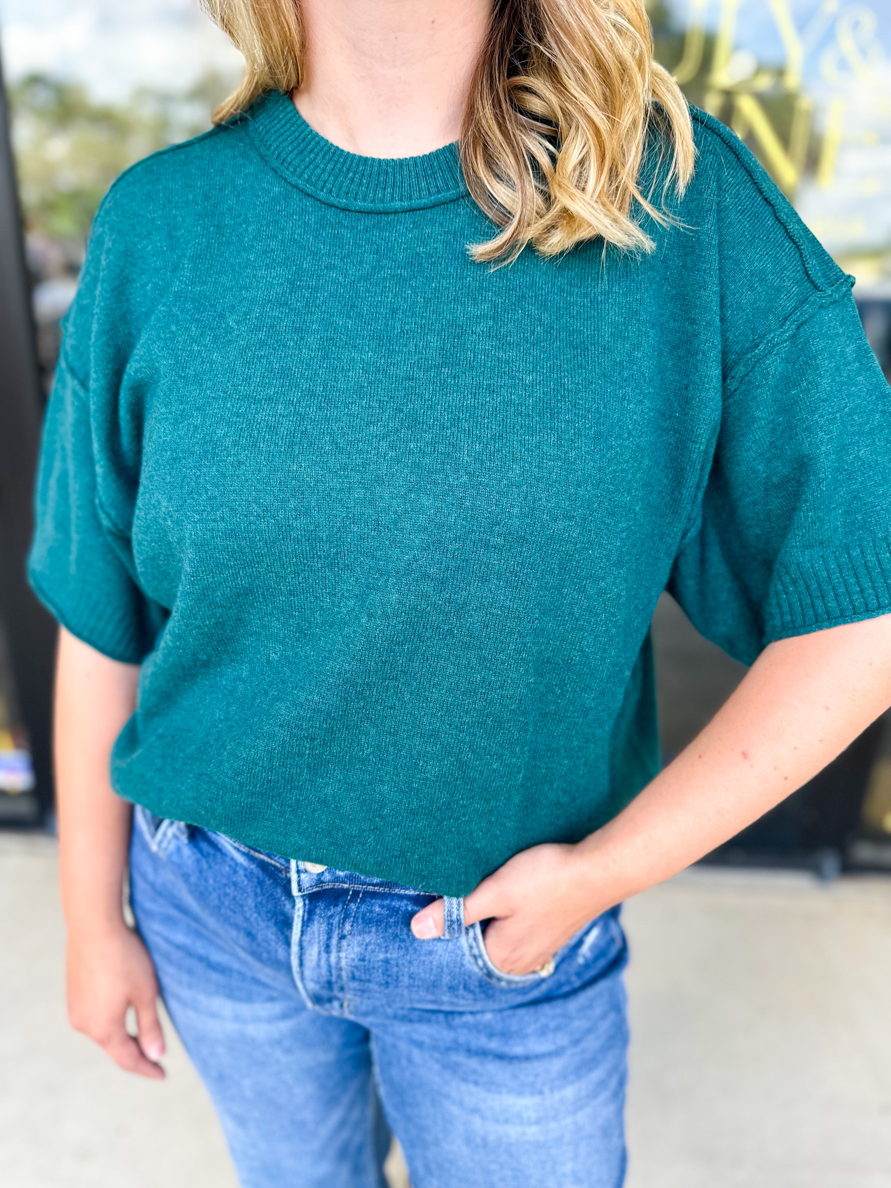 The Ella Knit Sweater Top - Teal-230 Sweaters/Cardis-JODIFL-July & June Women's Fashion Boutique Located in San Antonio, Texas