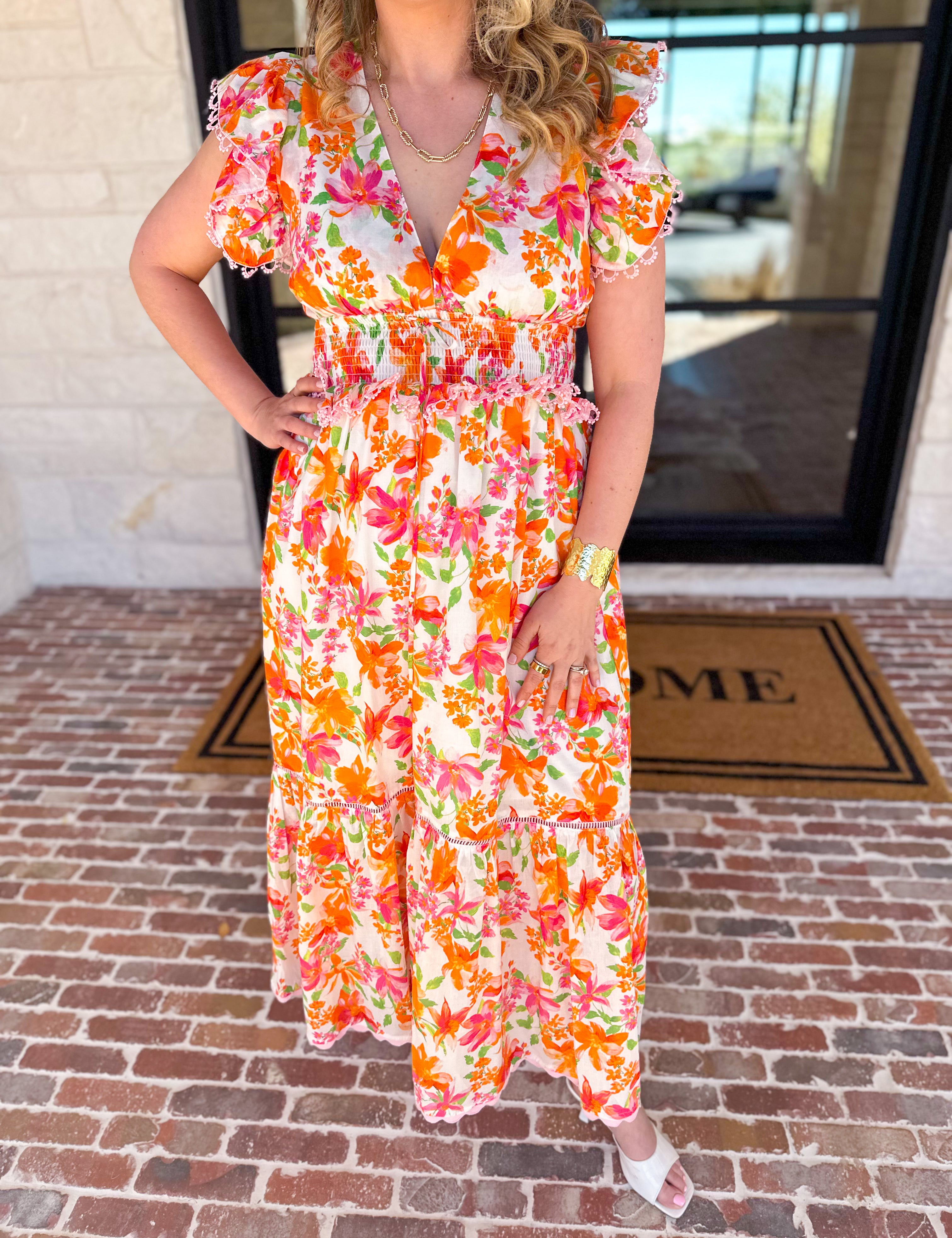 Sunset Petals Midi Dress-500 Midi-FATE-July & June Women's Fashion Boutique Located in San Antonio, Texas