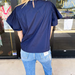 Navy Flutter Blouse-200 Fashion Blouses-PINCH-July & June Women's Fashion Boutique Located in San Antonio, Texas