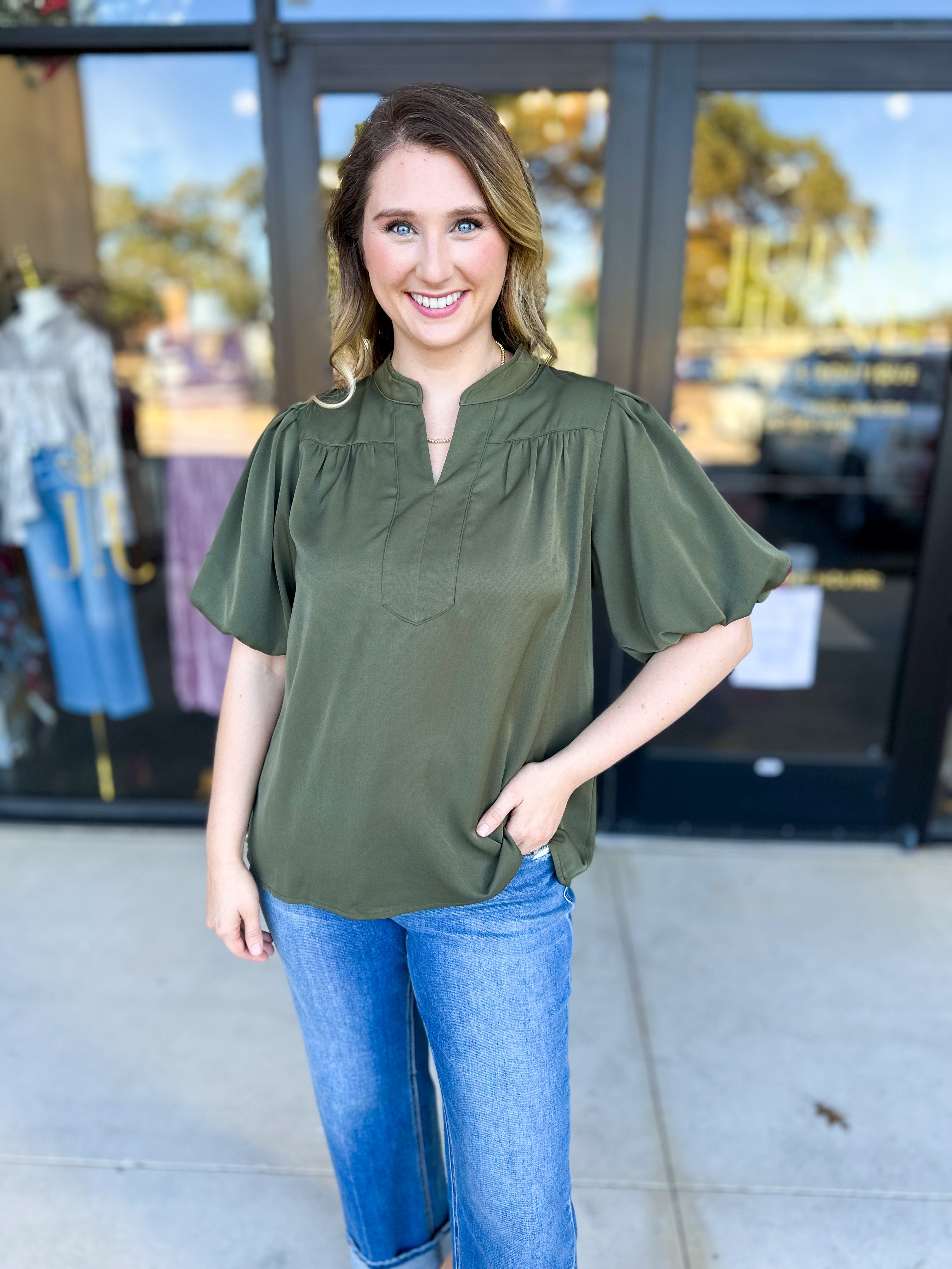 Back To Work Blouse - Olive-200 Fashion Blouses-JODIFL-July & June Women's Fashion Boutique Located in San Antonio, Texas