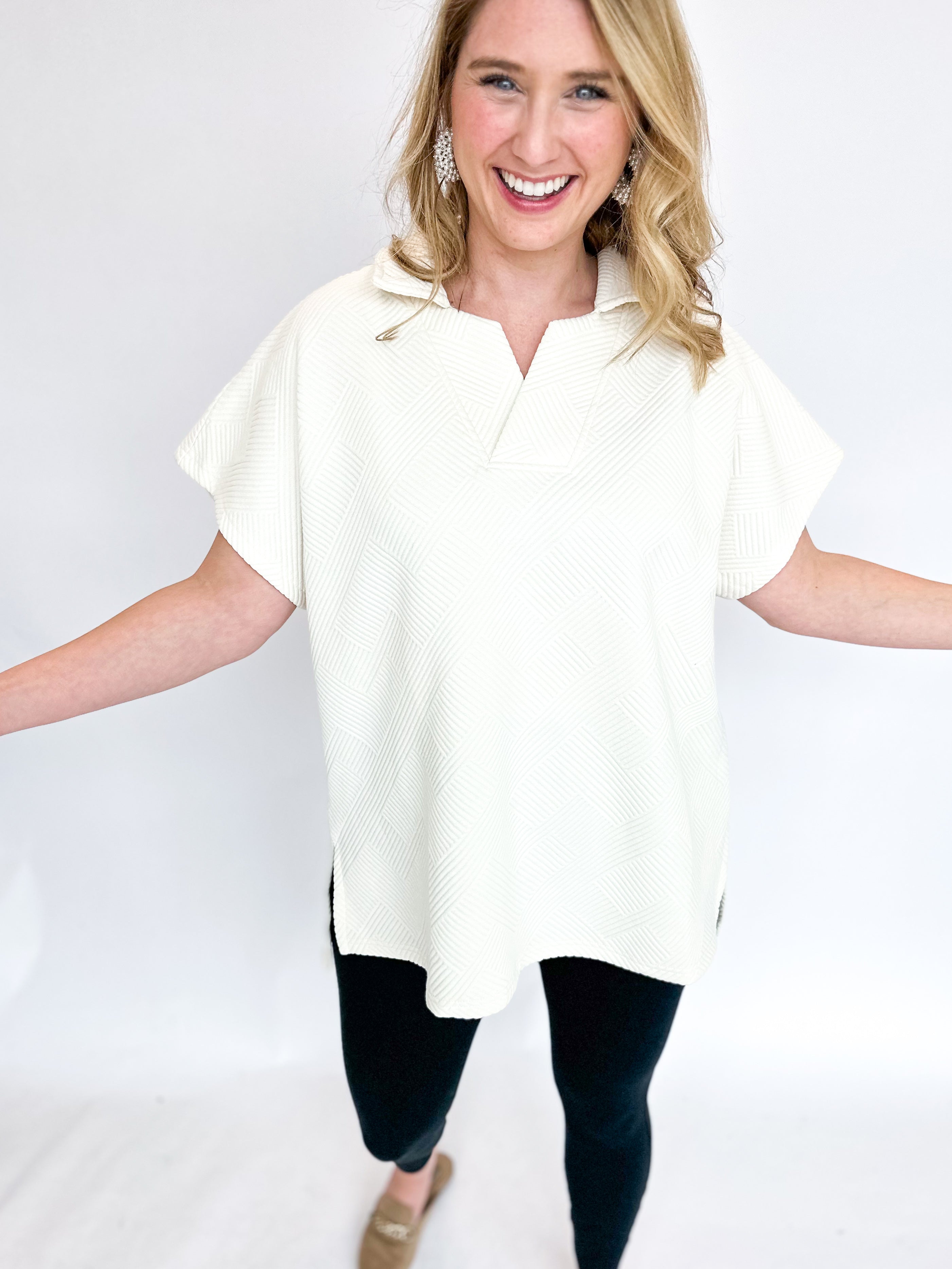 Textured Tunic - Bone-200 Fashion Blouses-SEE AND BE SEEN-July & June Women's Fashion Boutique Located in San Antonio, Texas