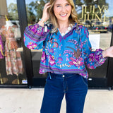 Teal & Lavender Blouse-200 Fashion Blouses-FATE-July & June Women's Fashion Boutique Located in San Antonio, Texas
