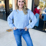 Heather Blue Floral Sweater-230 Sweaters/Cardis-ALLIE ROSE-July & June Women's Fashion Boutique Located in San Antonio, Texas