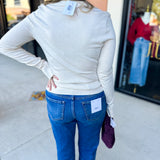 Collared Knit Long Sleeve - Cream-230 Sweaters/Cardis-SKIES ARE BLUE-July & June Women's Fashion Boutique Located in San Antonio, Texas