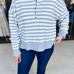 Casual Cool Henley Long Sleeve - Light Grey-210 Casual Blouses-POLOGRAM-July & June Women's Fashion Boutique Located in San Antonio, Texas