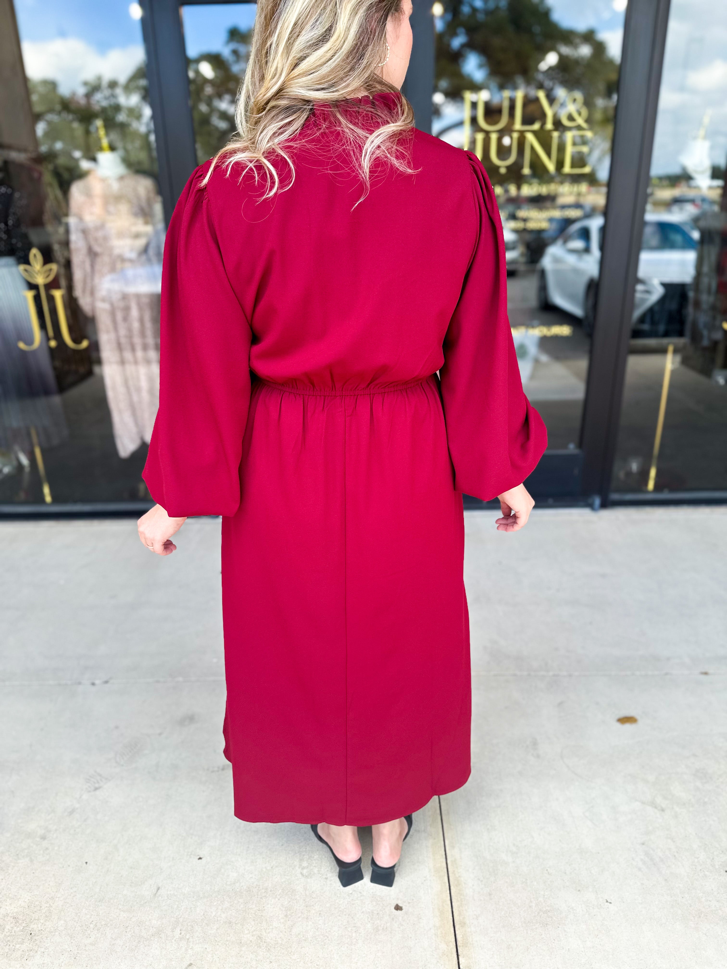 Classic Midi Dress - Deep Red-500 Midi-JODIFL-July & June Women's Fashion Boutique Located in San Antonio, Texas