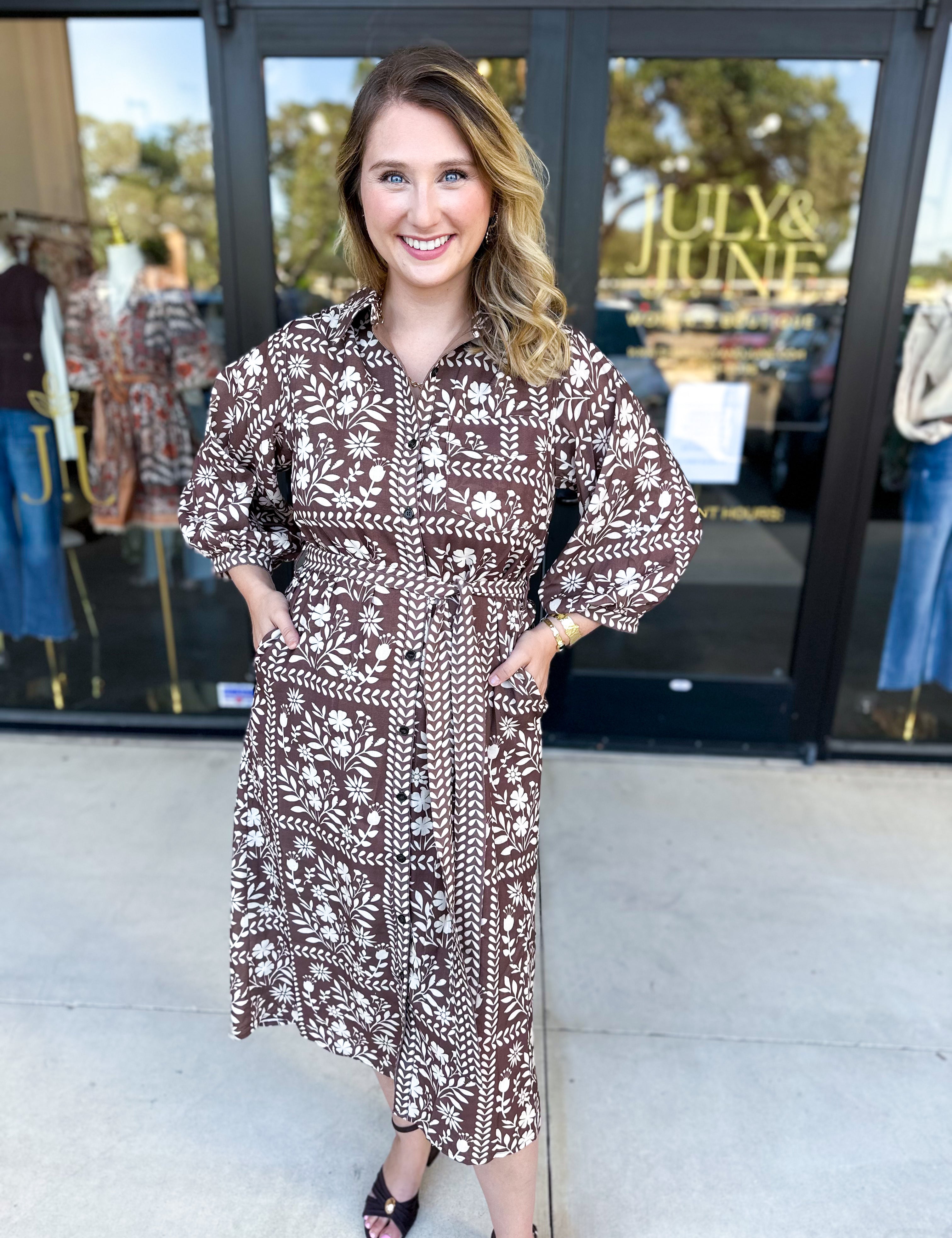 The Wrenlee Wrap Midi Dress - Chocolate Brown-500 Midi-POLOGRAM-July & June Women's Fashion Boutique Located in San Antonio, Texas