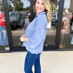 Soft Scalloped Top - Denim Blue-200 Fashion Blouses-JODIFL-July & June Women's Fashion Boutique Located in San Antonio, Texas
