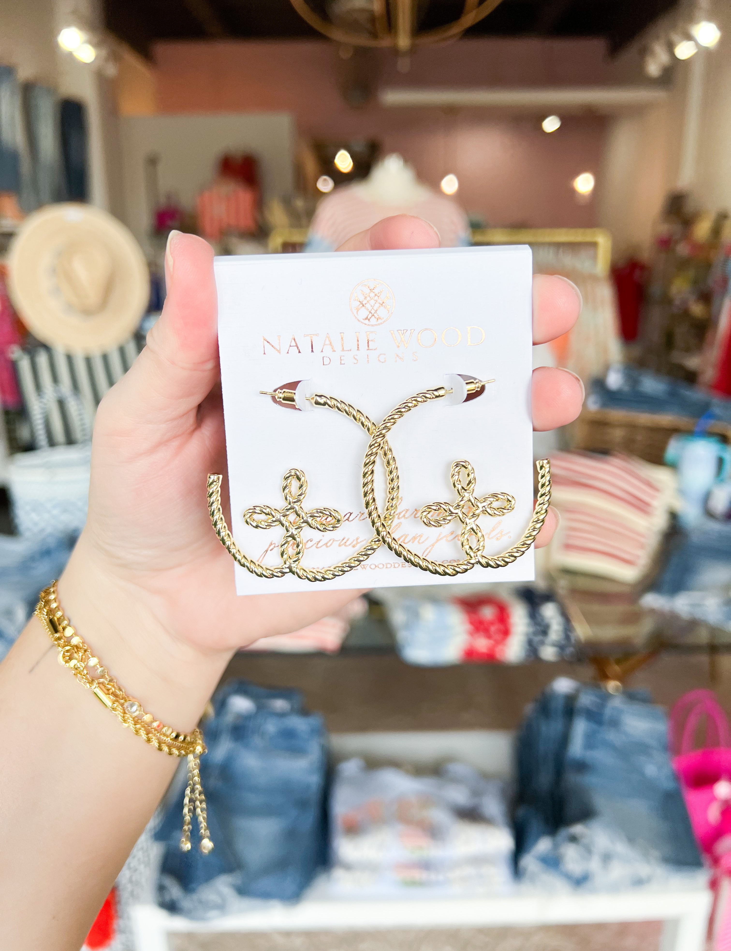 Natalie Wood - Seaside Cross Hoops in Gold-110 Jewelry & Hair-Natalie Wood-July & June Women's Fashion Boutique Located in San Antonio, Texas